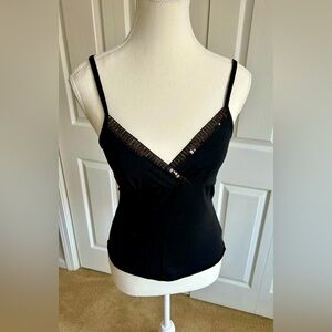 Black Sequined Neckline Cami with Spaghetti Straps